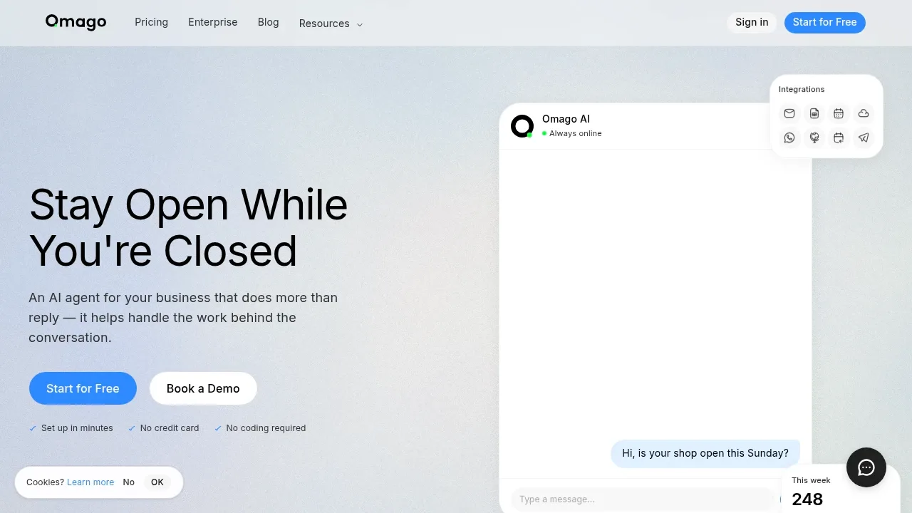 Omago AI product screenshot - 24/7 AI 客服助理,自動回覆查詢、捕捉潛在客戶並預約,即使你不在線