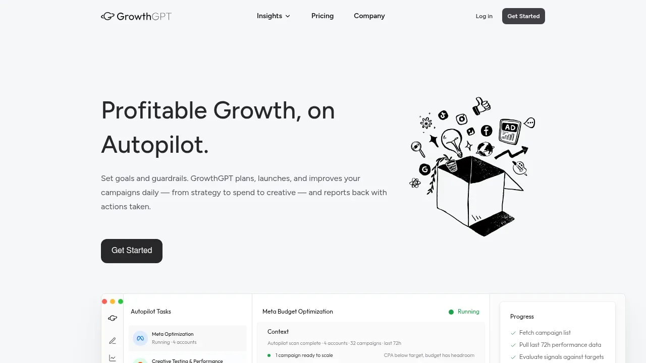 GrowthGPT product screenshot - AI 增長代理,自動規劃、執行及優化你的廣告投放