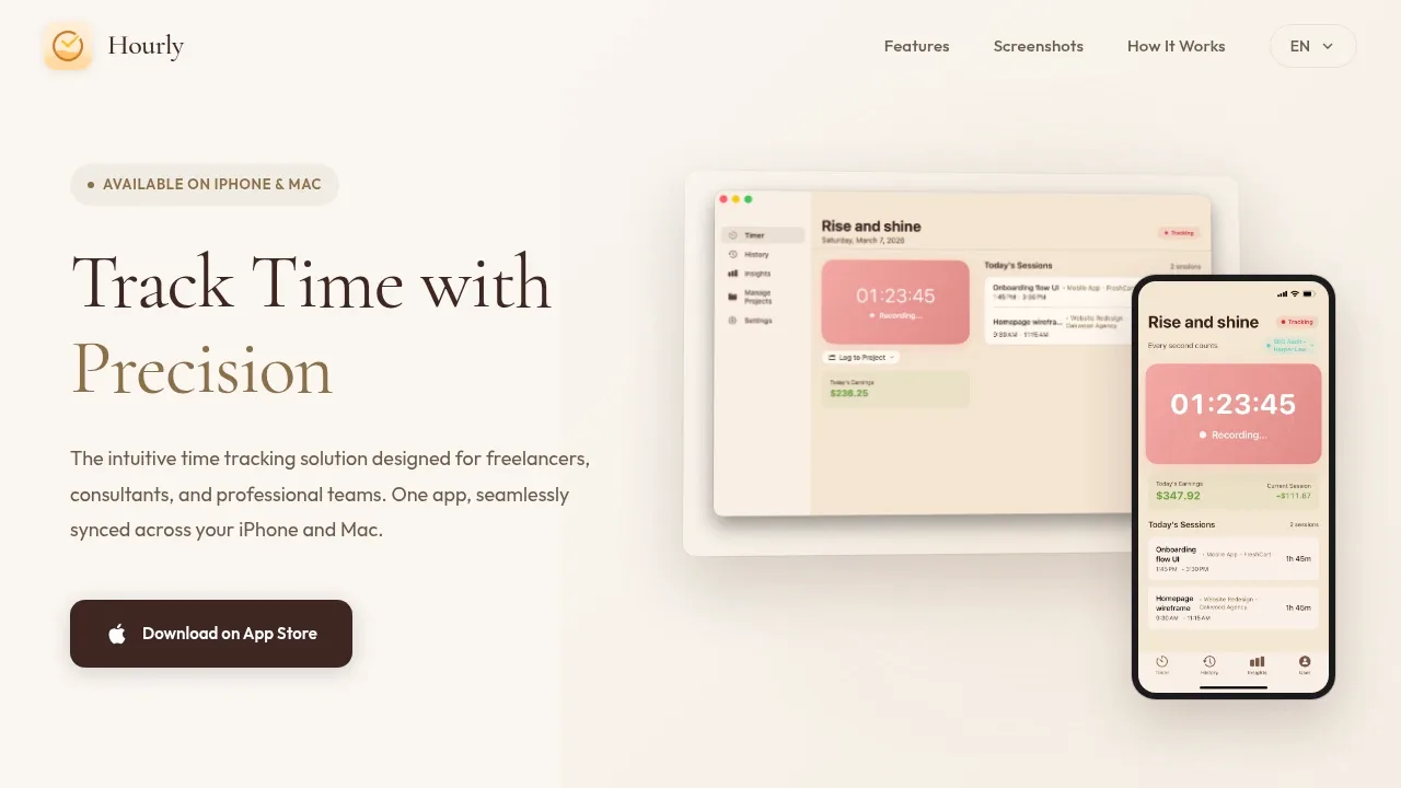 Hourly product screenshot - iPhone 與 Mac 專業計時工具，自由工作者與團隊的時間管理方案